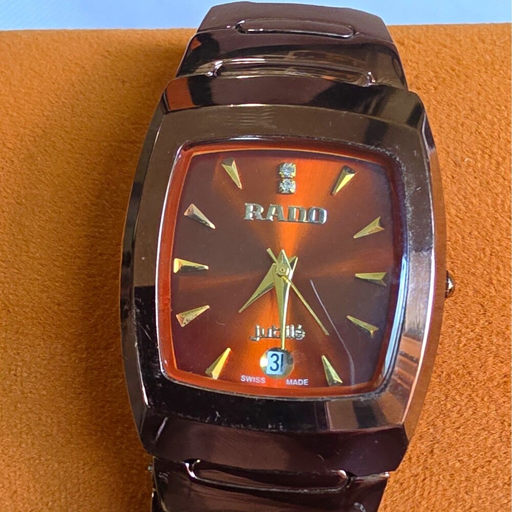 Rado Jubilé Brown Ceramic Quartz Analog Wristwatch Date Swiss Made 32mm Dress